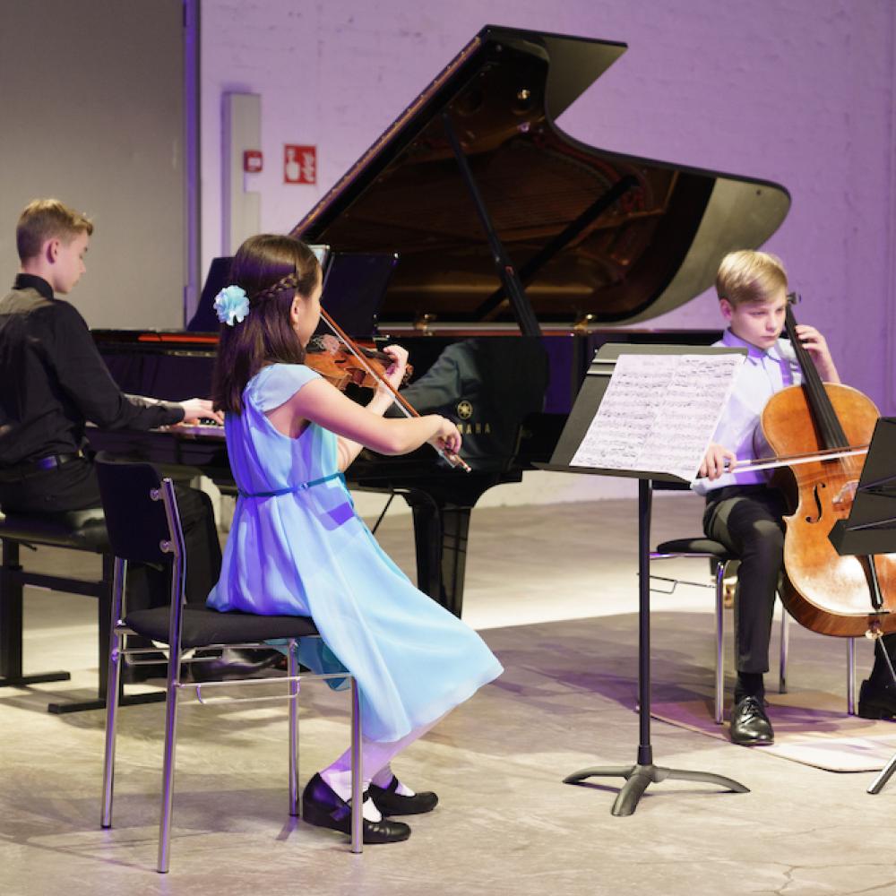 Trio soittaa konsertissa